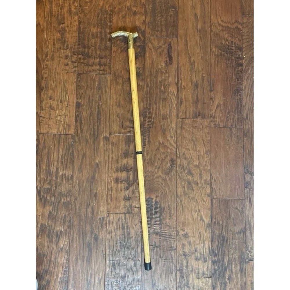 Vintage Brass Ornate Handle Wooden Walking Cane and Dressing Stick 34"